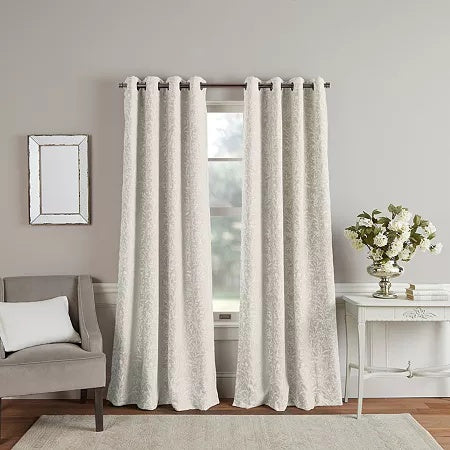 Martha Stewart Acadia Floral Jacquard Grommet Blackout Panel, 50"x84" - Beige