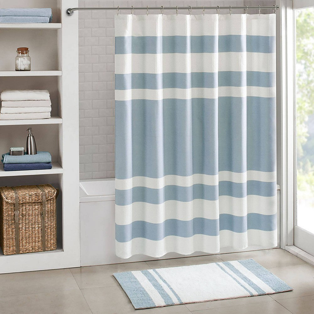 Madison Park Spa Waffle Shower Curtain, 36" x 72" (Stall) - Blue