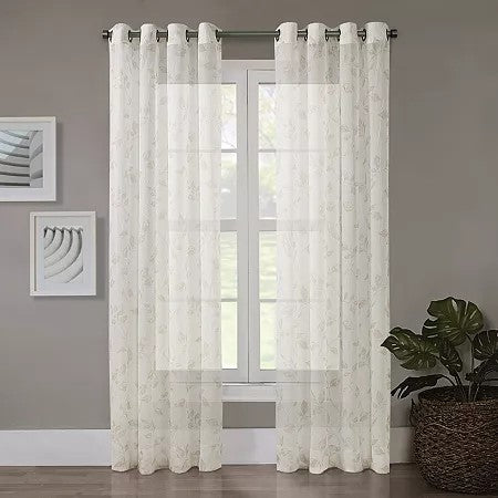 Regal Home Crushed Voile Leaves Print Grommet Sheer Panel, 50" W x 95" L - Beige