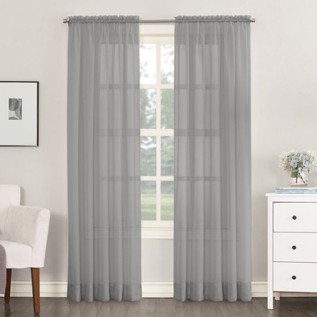 No. 918 Emily Sheer Voile Rod Pocket Curtain Panel, 59" W x 63" L — Charcoal