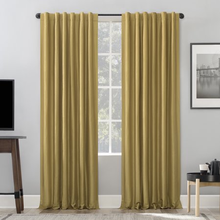 Sun Zero Evelina Faux Silk 100% Blackout Back Tab Panel, 50" W x 95" L - Gold