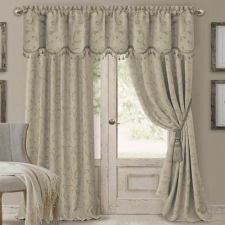 Elrene Mia Jacquard Scroll Blackout Curtain Panel, 52" W x 95" L - Natural
