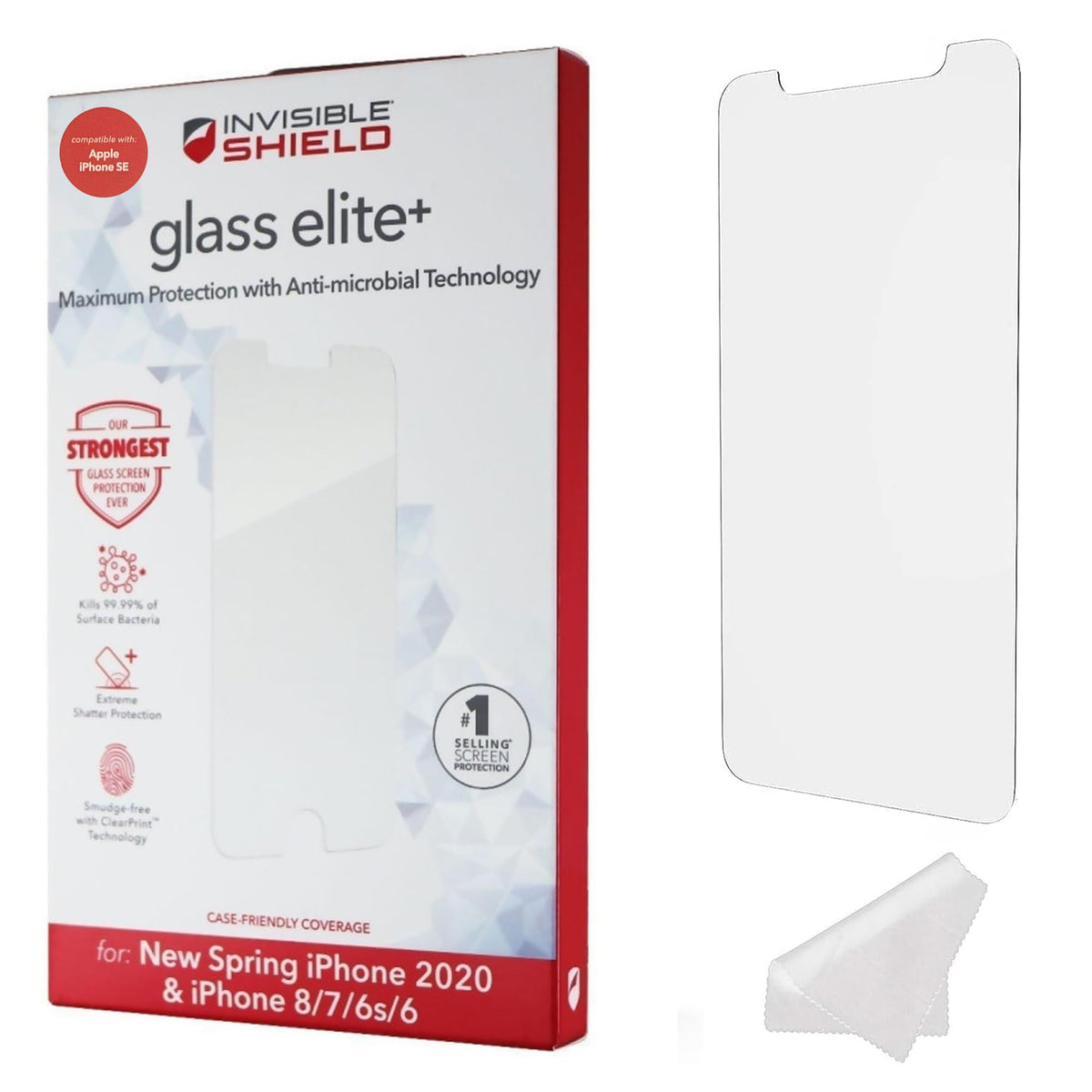 invisibleSHIELD Glass Elite+ Tempered Glass Screen Protector iPhone SE 2020 8 7