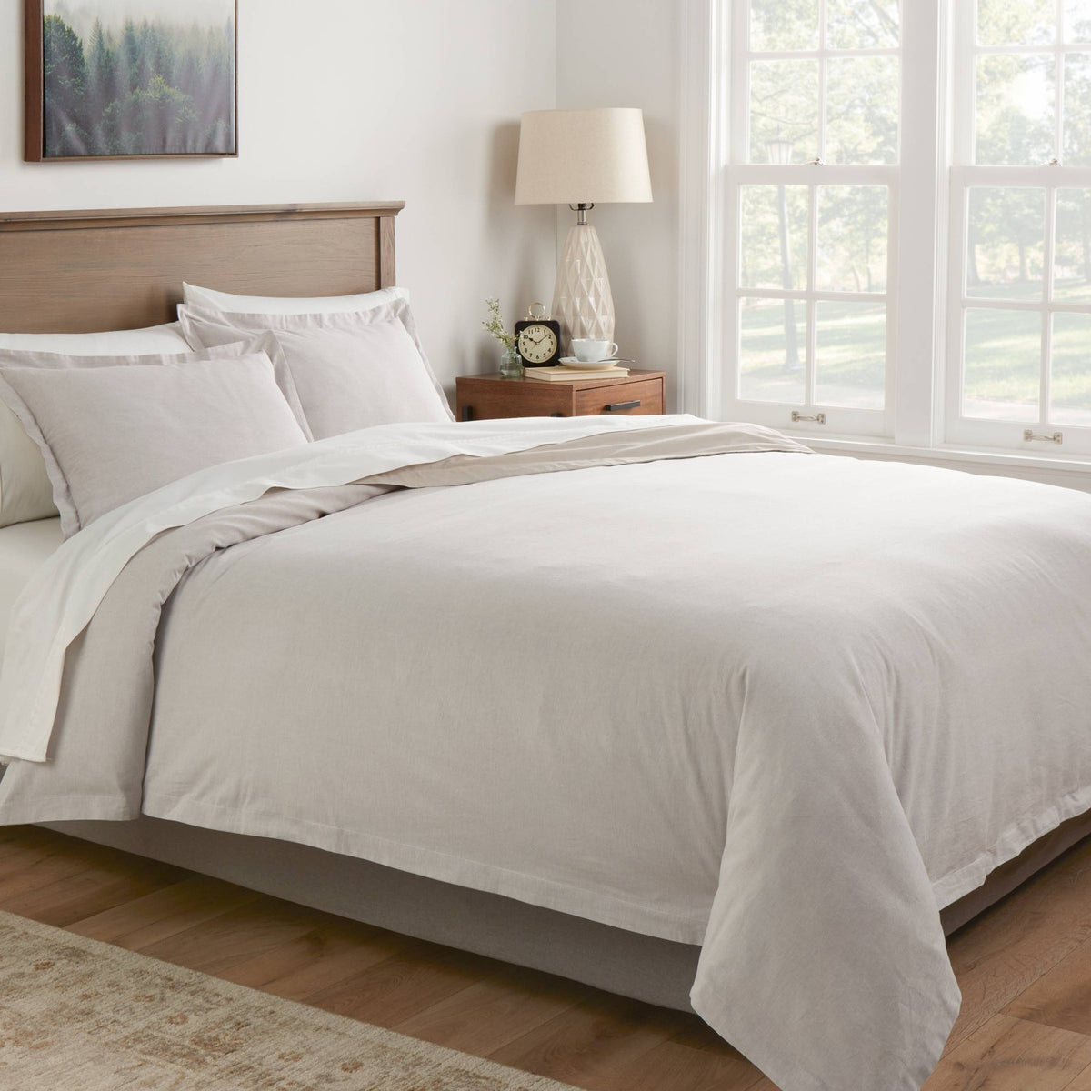 Threshold Full/Queen Cotton Linen Chambray Duvet Cover & Sham Set, Light Gray - 3 Piece, Zipper Closure