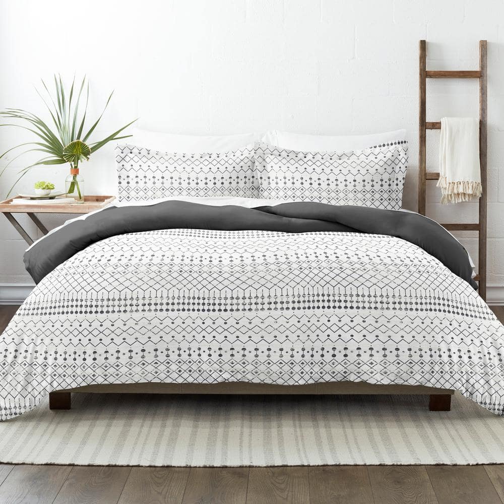 Home Collection King/Cal King Reversible Duvet Cover Set, Gray Etched Gate - 3 Piece Microfiber