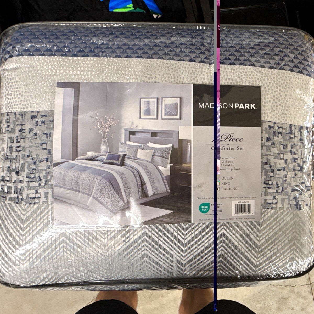 Madison Park Pierre Queen Comforter Set Blue/Gray/White Geometric Quilted