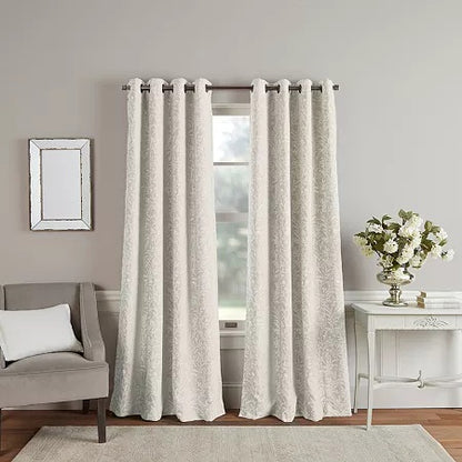 Martha Stewart Acadia Floral Jacquard Grommet Blackout Panel, 50"x84" - Beige