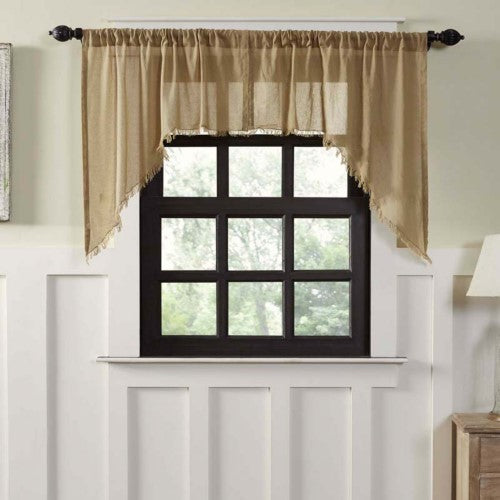VHC Brands Tobacco Cloth Fringed Farmhouse Swag Valance Pair 36"x36" - Khaki Tan