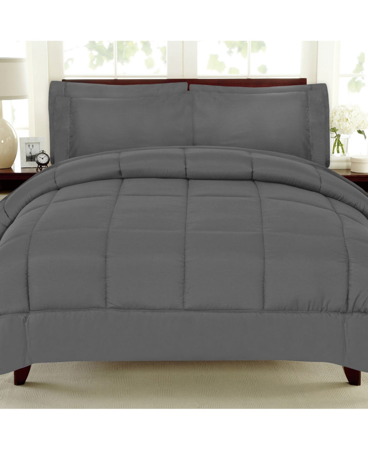 Sweet Home Collection 7-Piece Queen Bed-in-a-Bag, Gray - Reversible Down-Alternative Comforter & Sheet Set