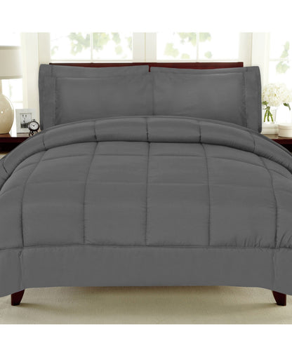 Sweet Home Collection 7-Piece Queen Bed-in-a-Bag, Gray - Reversible Down-Alternative Comforter & Sheet Set