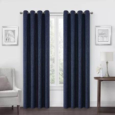 Max Blackout Campbell Grommet Top Energy Saving 100% Blackout Curtain Panel, 50" W x 84" L — Blue