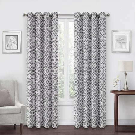 Max Blackout Campbell Geo Jacquard Grommet 100% Blackout Panel, 50"x95" - Gray
