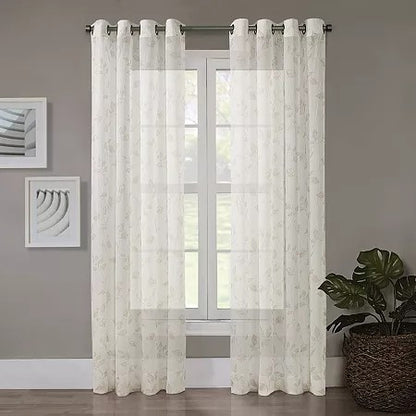 Regal Home Crushed Voile Leaves Print Grommet Sheer Panel, 50" W x 95" L - Beige