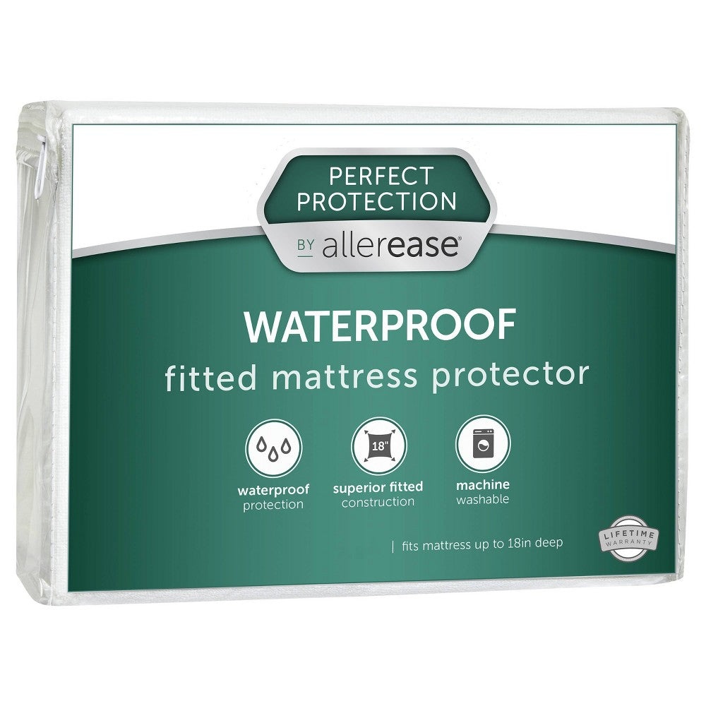 AllerEase Clean Boost Waterproof Fitted Mattress Protector Twin White