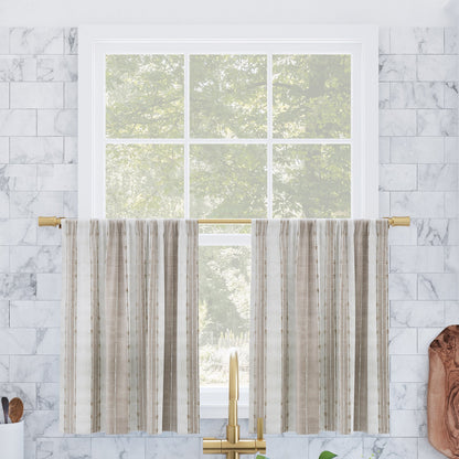 Archaeo Slub Stripe Cotton Cafe Curtain Tier Pair, 52" W x 36" L - Linen/White