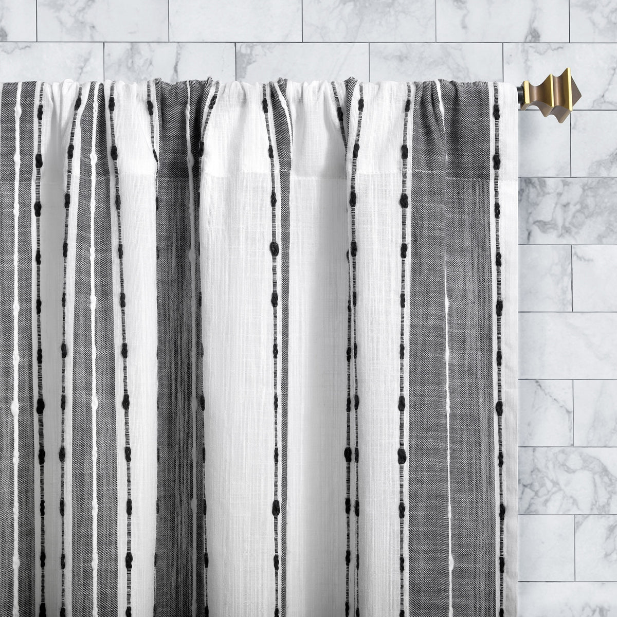 Archaeo Slub Stripe Cotton Cafe Curtain Tier Pair, 52" W x 36" L - Linen/White
