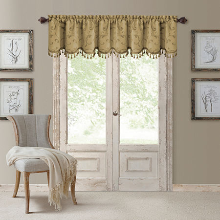 Elrene Home Fashions Mia Beaded Scallop Valance, 52" W x 19" L — Gold
