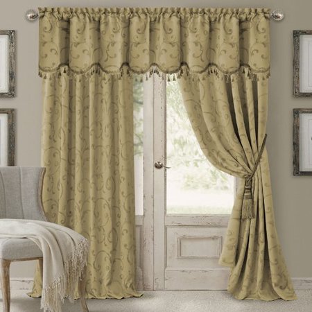 Elrene Mia Jacquard Scroll Blackout Curtain Panel, 52" W x 84" L - Gold