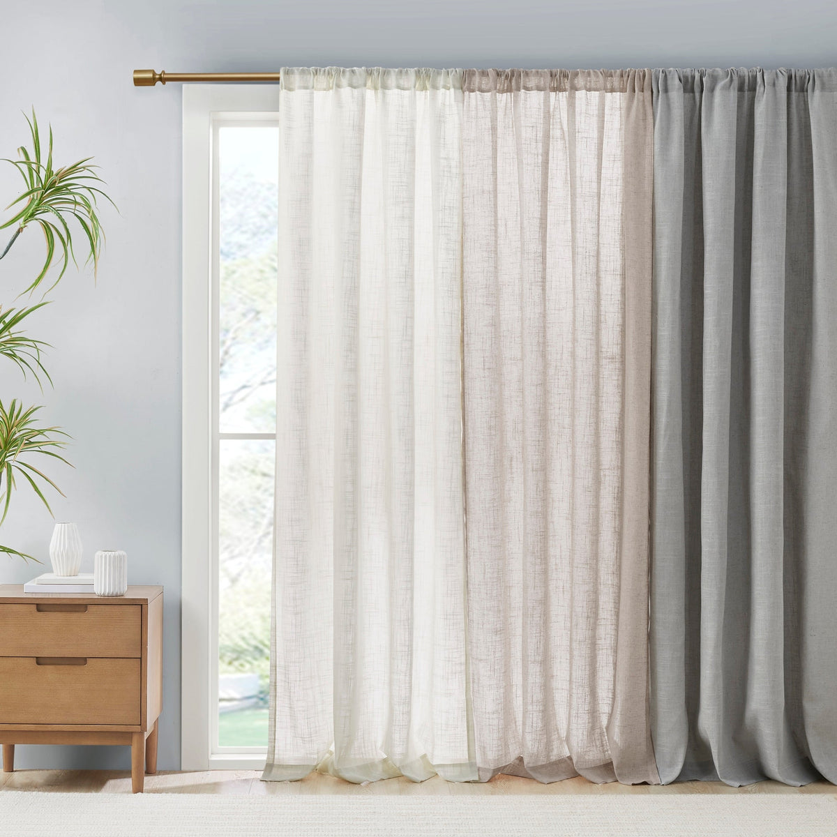 Madison Park Suvi Light Filtering Rod Pocket Curtain Pair, 52"x84" - Natural