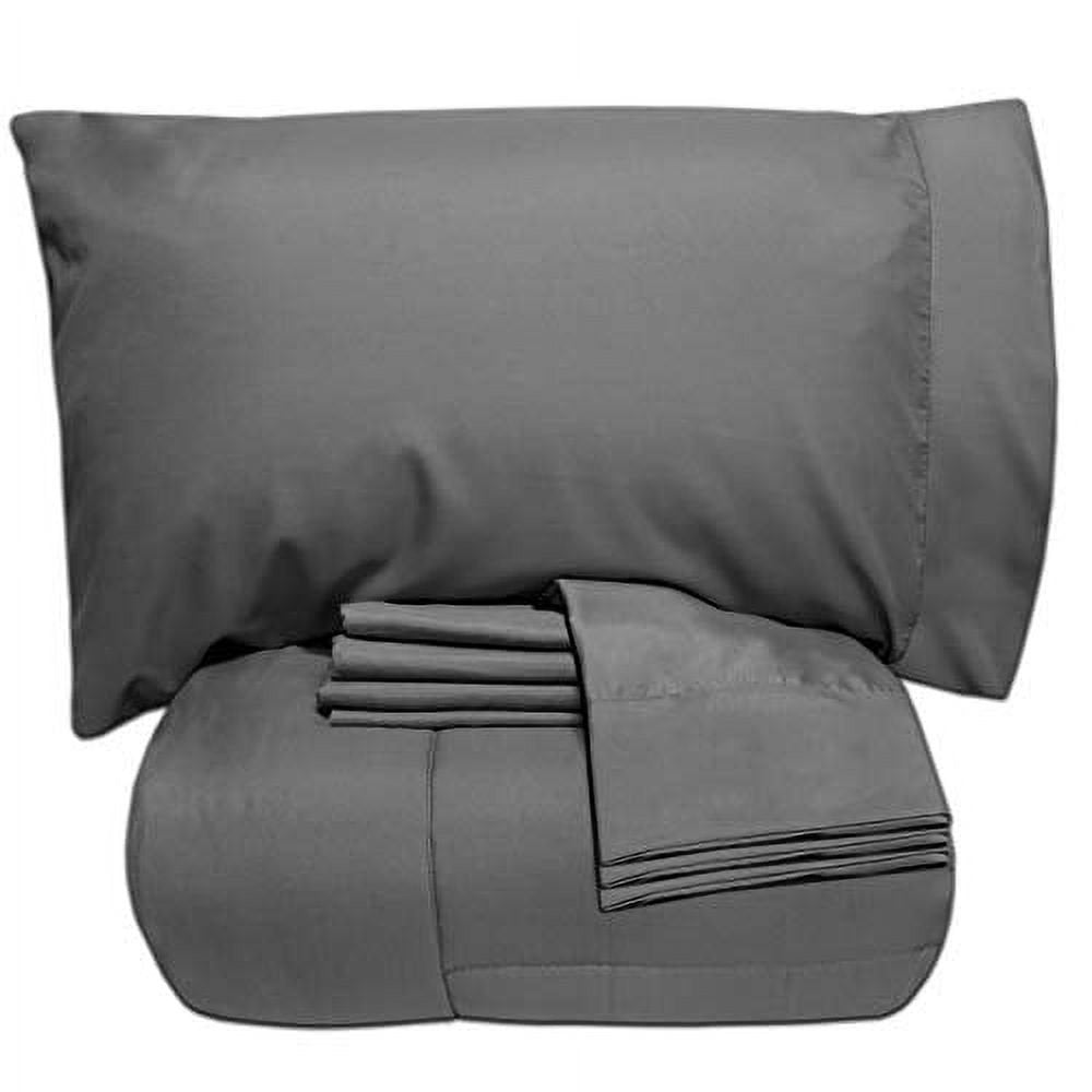 Sweet Home Collection 7-Piece Queen Bed-in-a-Bag, Gray - Reversible Down-Alternative Comforter & Sheet Set