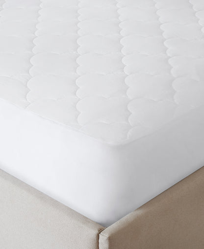 Sleep Philosophy Queen All Natural Cotton Percale Quilted Mattress Pad, White - Fits up to 16"