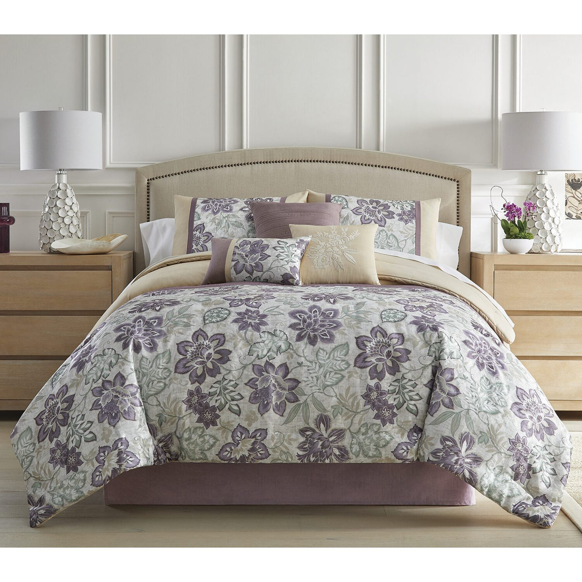Broadhaven Full 7pc Comforter Set Floral Arrington Purple/Green/Beige