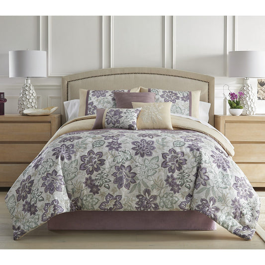 Broadhaven Full 7pc Comforter Set Floral Arrington Purple/Green/Beige