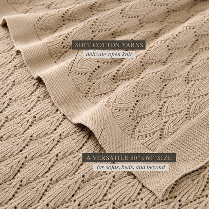 Jeremiah Brent Home Pointelle Throw Blanket Sand
