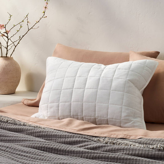 Casaluna Standard Heavyweight Linen Blend Quilted Pillow Sham, White