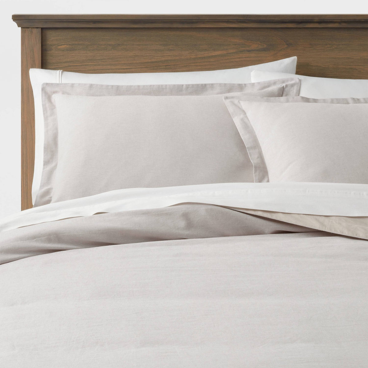 Threshold Full/Queen Cotton Linen Chambray Duvet Cover & Sham Set, Light Gray - 3 Piece, Zipper Closure
