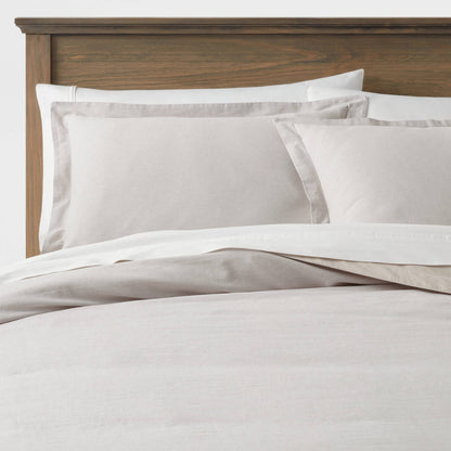 Threshold Full/Queen Cotton Linen Chambray Duvet Cover & Sham Set, Light Gray - 3 Piece, Zipper Closure
