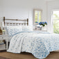 Laura Ashley Flora 3-Piece Reversible Cotton Quilt Set, Full/Queen, Blue