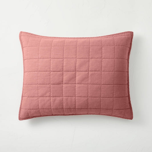 Casaluna Standard Heavyweight Linen Blend Quilted Pillow Sham, Rose