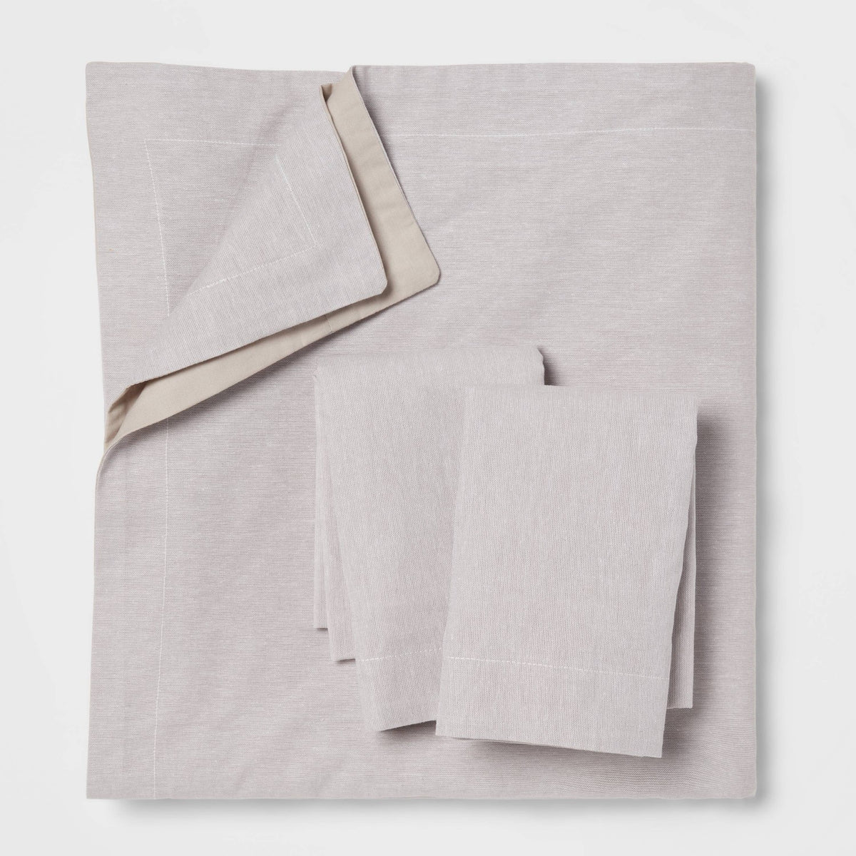 Threshold Full/Queen Cotton Linen Chambray Duvet Cover & Sham Set, Light Gray - 3 Piece, Zipper Closure