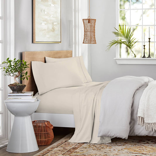 Purity Home Full 400 TC Ultimate Percale Cotton Sheet Set, Ivory - 4 Piece, 18" Pocket