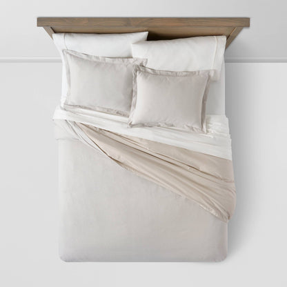 Threshold Full/Queen Cotton Linen Chambray Duvet Cover & Sham Set, Light Gray - 3 Piece, Zipper Closure