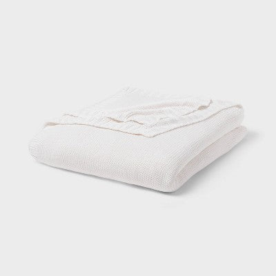 Full/Queen Sweater Knit Bed Blanket White - Threshold: Cotton & Recycled Polyester, OEKO-TEX Certified