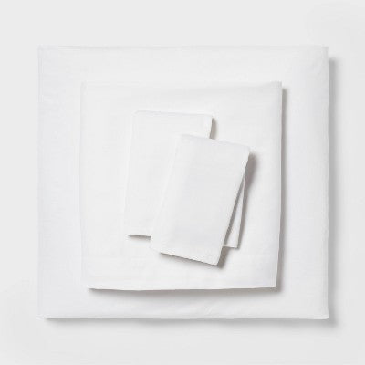 Queen Easy Care Cotton Blend Sateen Sheet Set White - Room Essentials: 225 Thread Count, OEKO-TEX Certified