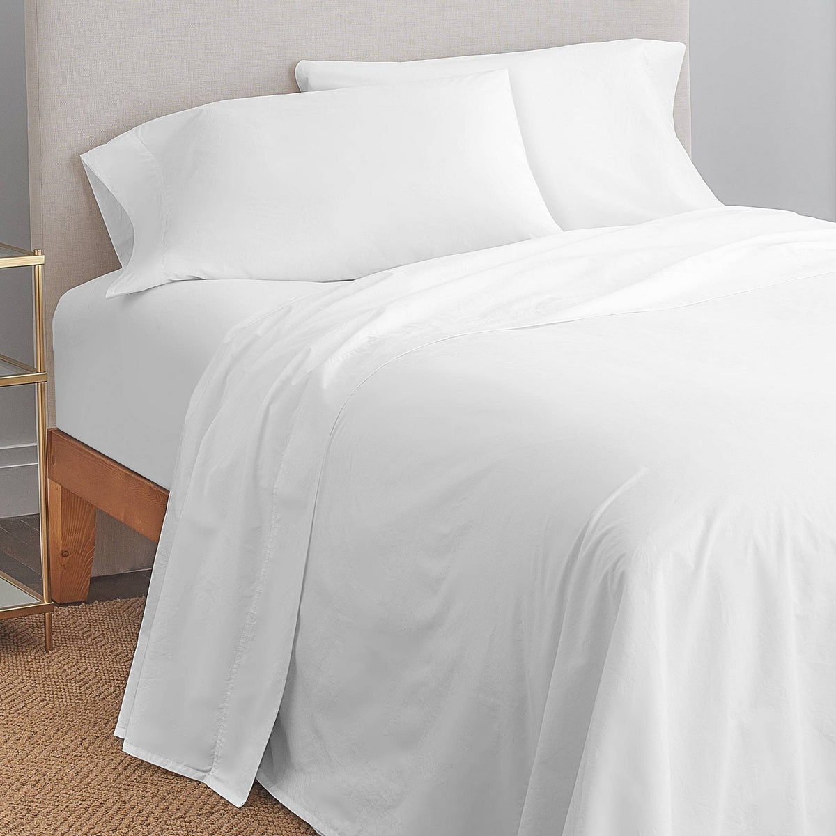 Color Sense Twin 300 TC Cotton Sateen Sheet Set, White