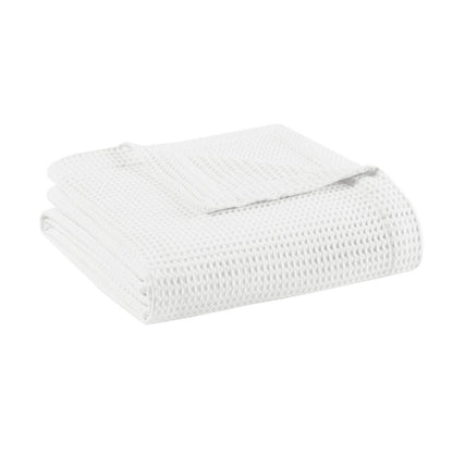 Beautyrest Full/Queen Waffle Weave Cotton Blanket, White - 90 x 90 in