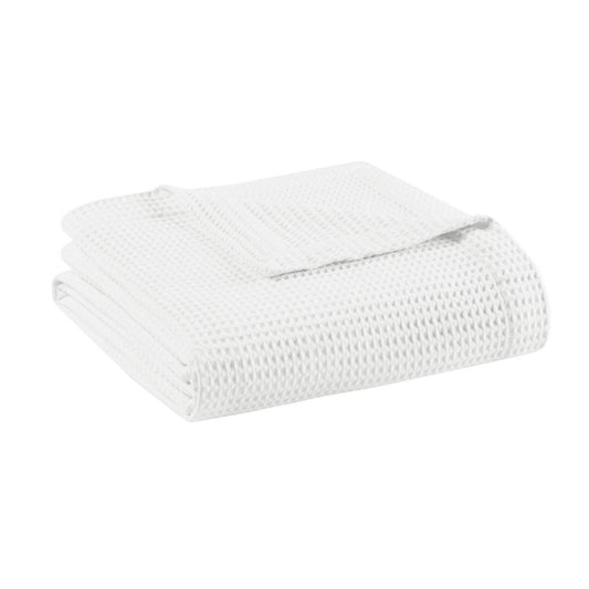 Beautyrest Full/Queen Waffle Weave Cotton Blanket, White - 90 x 90 in