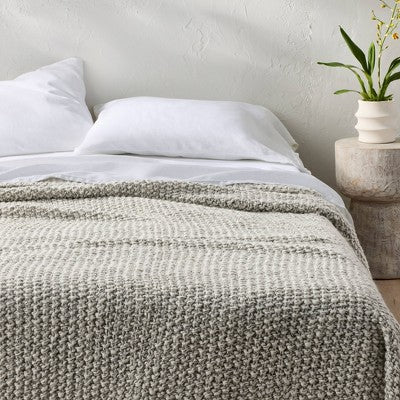 Full/Queen Chunky Knit Bed Blanket Marled Gray - Casaluna: Acrylic Sweater Knit, Machine Washable
