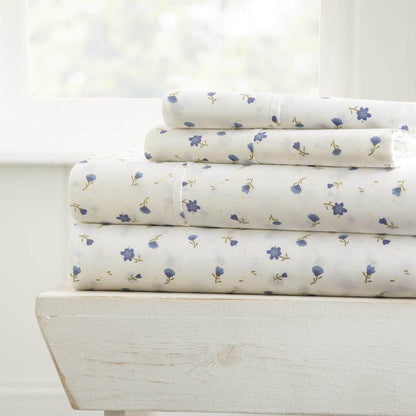 Home Collection Twin Floral Print Microfiber Sheet Set, Light Blue