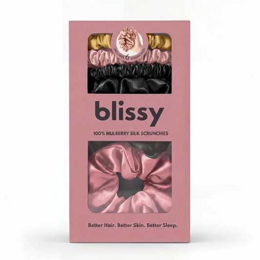 Blissy Silk Scrunchies 6-Pack - Brown/Black/Pink