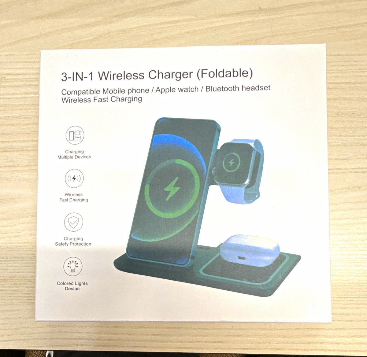 3-in-1 Qi Fast Wireless Foldable Charging Stand for iPhone/Apple Watch Black